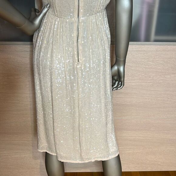 French Connection Sequin Midi Dress Cream Sleeveless V-Neck Size 0 (028) - Picture 16 of 16